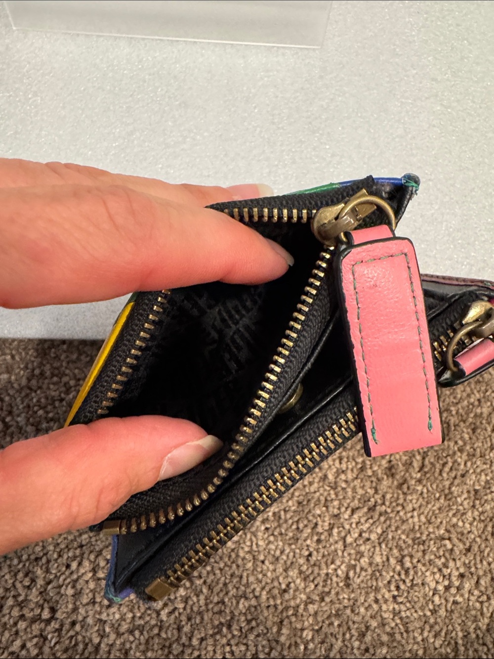Kurt Geiger Colorblock Leather Zip Wallet - Blue, Green, Yellow, Pink - Picture 7 of 8